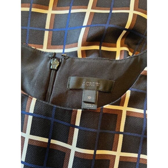 J Crew SILK Midi Dress 10 Black Cream Blue Brown A Line Career Church - Picture 15 of 16